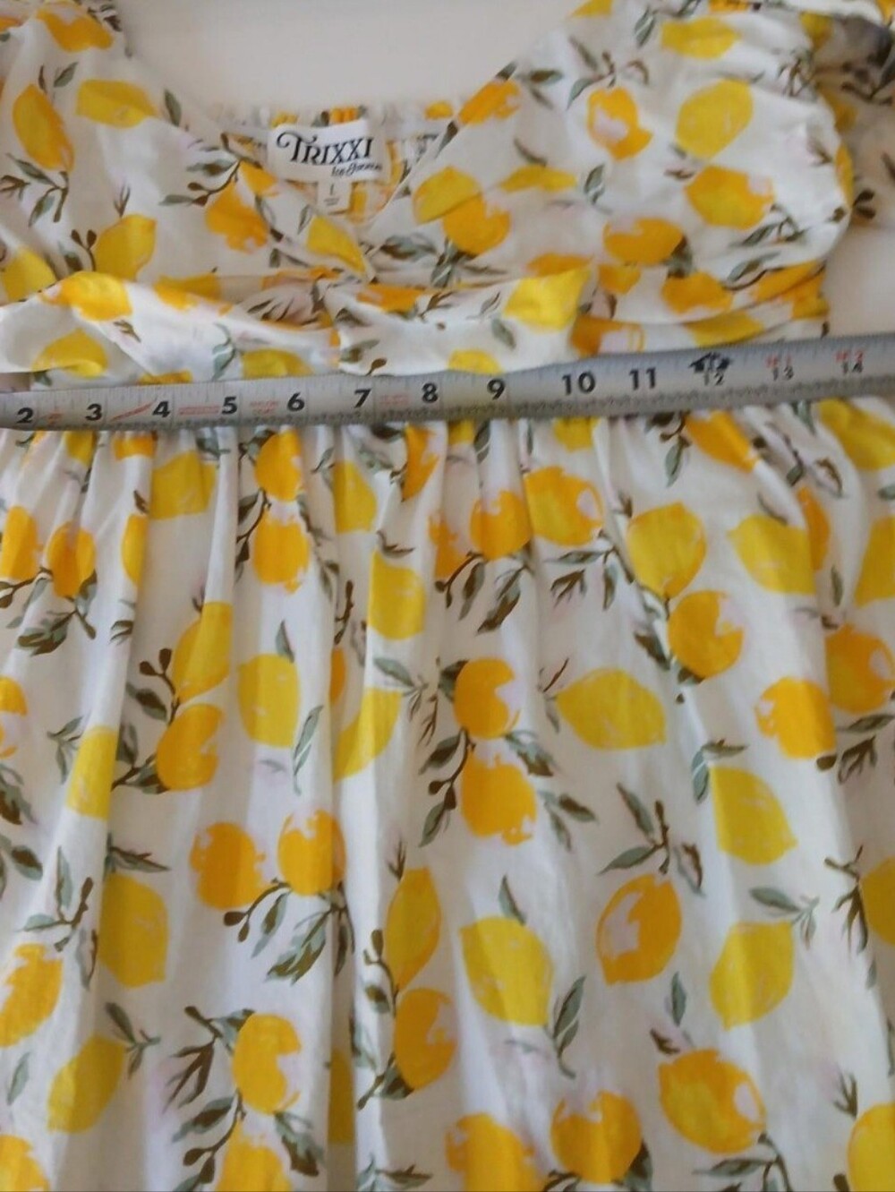 Trixxi White Dress with Yellow Lemon Print and Puff Sleeves Size L - Picture 9 of 9